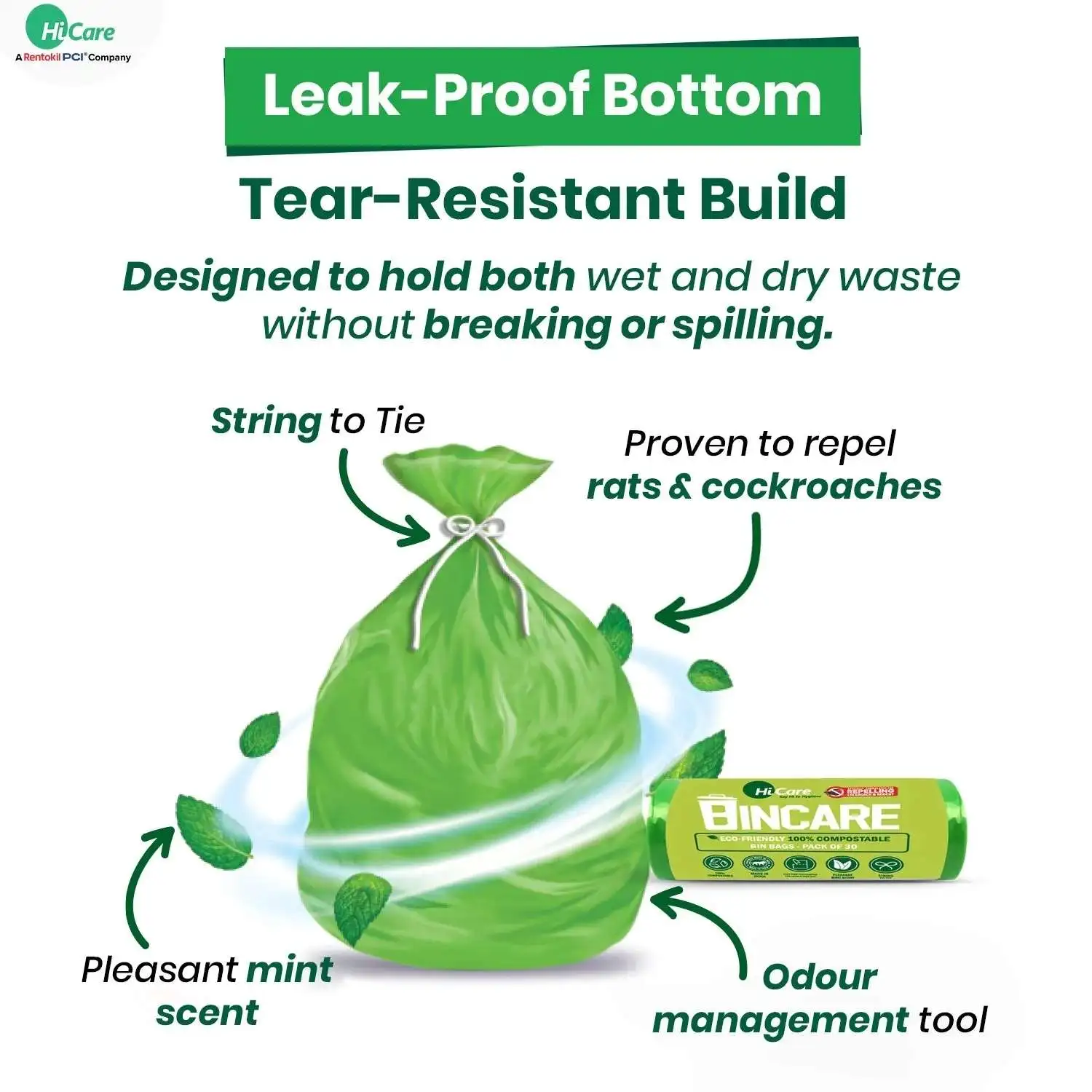 Bincare Compostable Garbage Bags Pack of 4, 120 Bags | HiCare Biodegradable Garbage Bags - Image 5