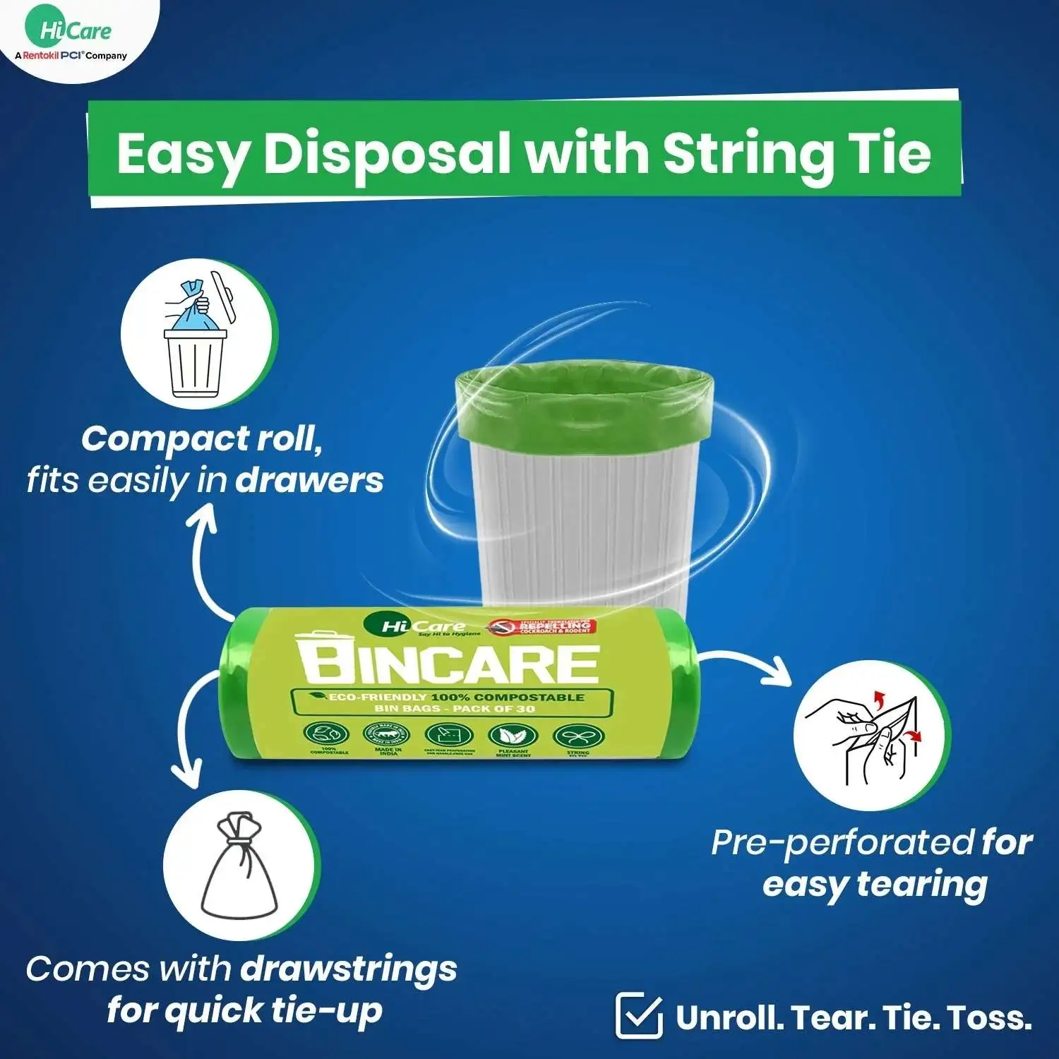 Bincare Compostable Garbage Bags Pack of 4, 120 Bags | HiCare Biodegradable Garbage Bags - Image 7