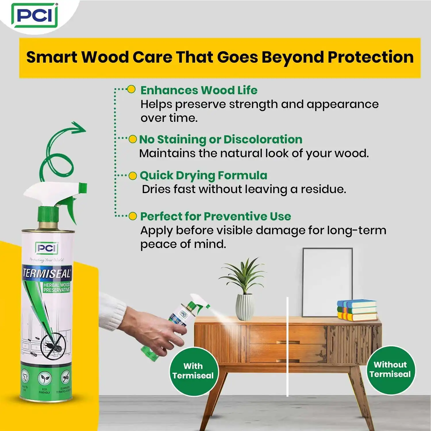 PCI Termiseal Herbal Wood Preservative Spray - 500ml + 1Ltr : Wood Treatment Spray | Eco-Friendly - Image 3